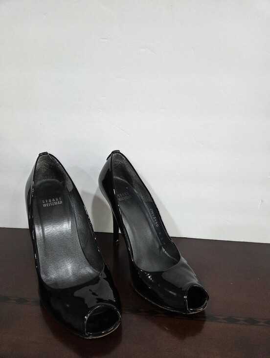 Stuart Weitzman Shoes - Stuart Weitzman Black Patent Peep-Toe Stiletto Heel sz.8.5